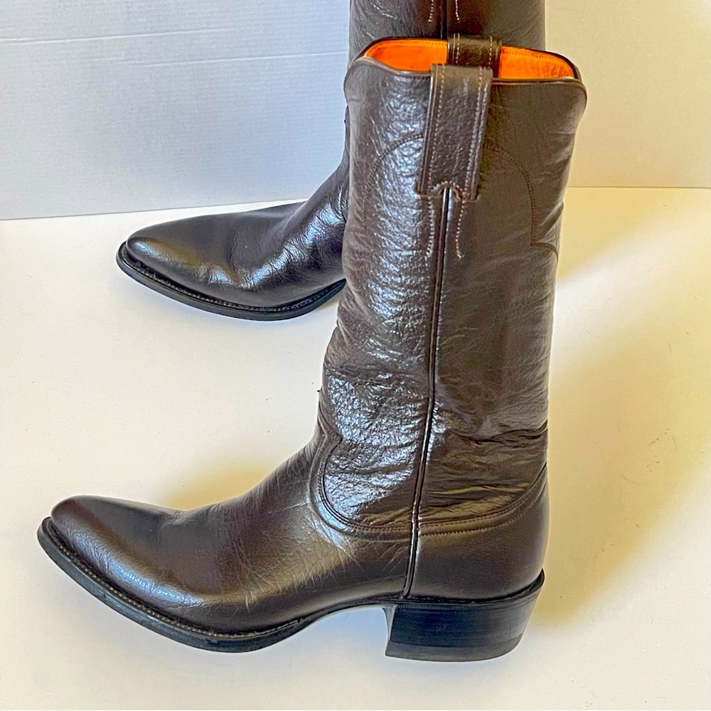 Justin Vintage Leather Western Cowboy Boots Mid Calf Chocolate Brown 7.5B